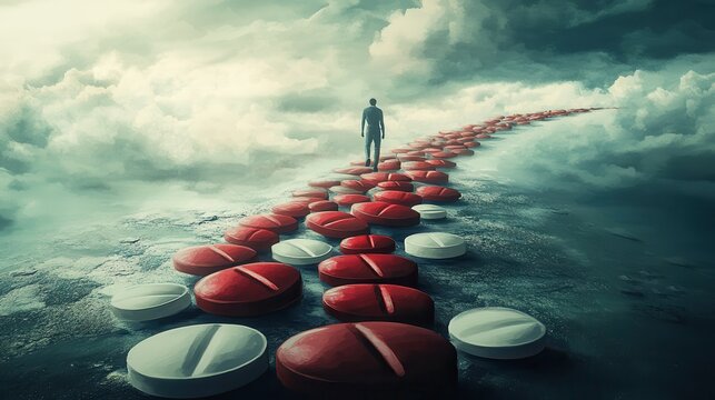 A conceptual image depicting the journey of overcoming drug and opioid addiction, symbolizing the struggle and success of becoming free from the grip of prescription pills and substance abuse.