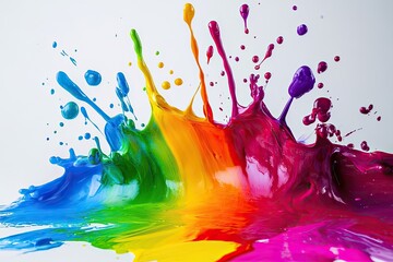 Vibrant rainbow paint splash explosion, dynamic color burst, creative design element.