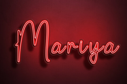 Red Neon Style Text Effect of Russian name Mariya on red background.
