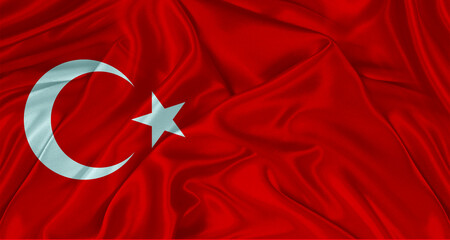 Obraz premium Close up of flag of Turkey with cloth texture. Realistic Turkey flag waving