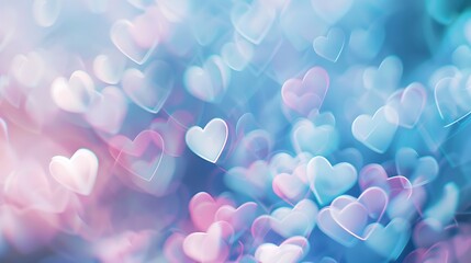 A dreamy, blurred background filled with soft, colorful hearts in pastel shades, creating a romantic and whimsical atmosphere.