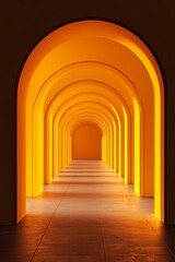 Obraz premium An arched corridor in yellow, minimalistic, dark background