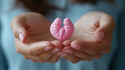 A person holding a 3d model of a thyroid gland, symbolizing thyroid health and medical care.