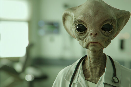 Image of extraterrestrial alien in hospital generative AI design