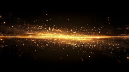 Golden Sparkles and Light Streaks Across a Black Background