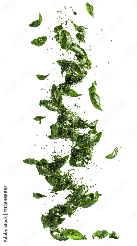 Poster falling basil, isolated on transparent background