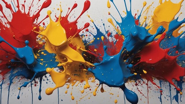 Vibrant Burst of Colourful Paint Splashes in Motion.