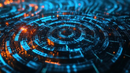 A complex digital maze representing the challenges and obstacles in the digital world, symbolizing cybersecurity, data protection, and online navigation.