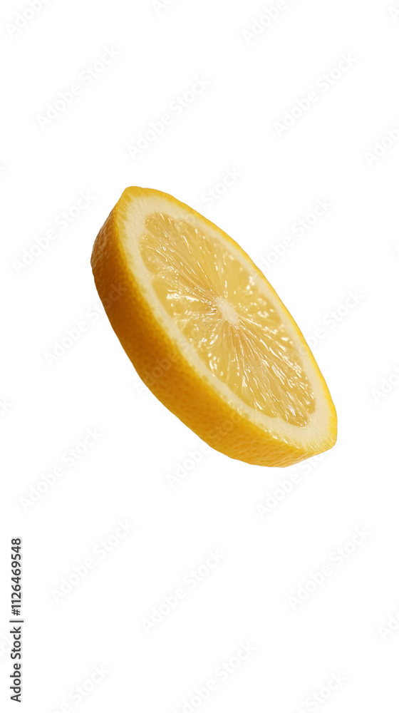 Poster falling lemon slice, isolated on transparent background