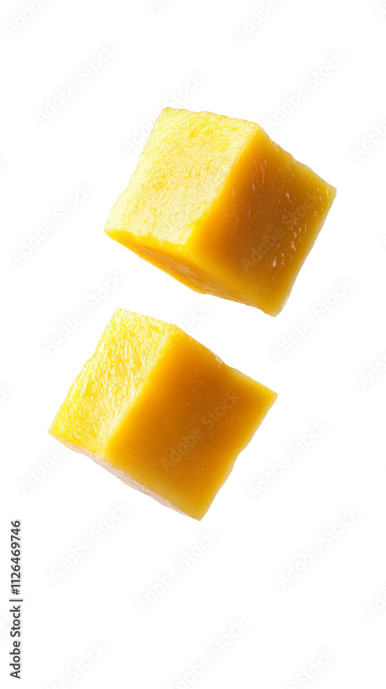 Poster Falling Mango cube isolated on transparent background