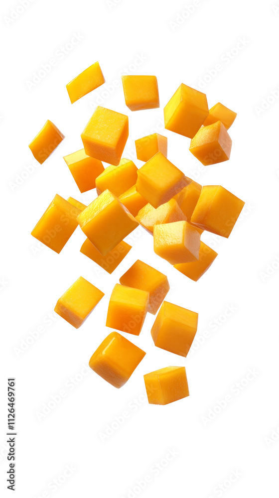 Poster Falling Mango cube isolated on transparent background