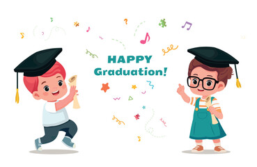  kids  happy graduation education vector banner