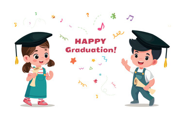  kids  happy graduation education vector banner