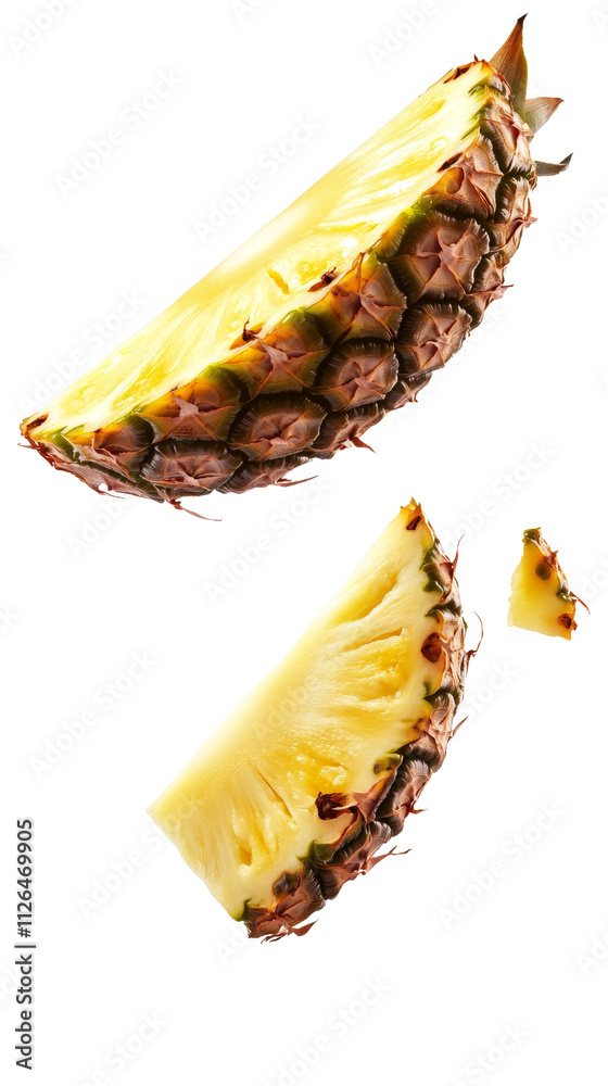 Poster falling pineapple slice isolated on transparent background