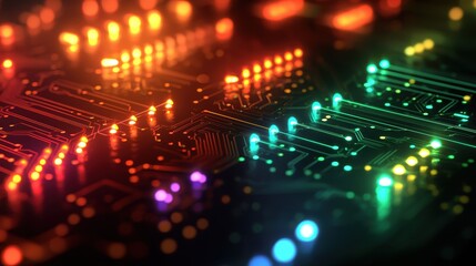 Glowing Circuit Board Technology Innovation Network Data Digital Electronics Abstract Background