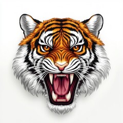 Obraz premium Majestic Tiger Head Illustration with Intense Expression and Striking Orange and Black Fur Details