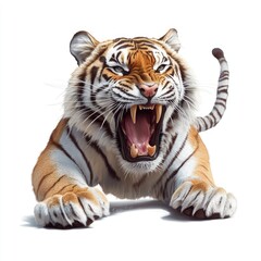 Obraz premium Fierce Tiger with Bared Teeth Ready to Pounce in a Stunning Realistic Illustration