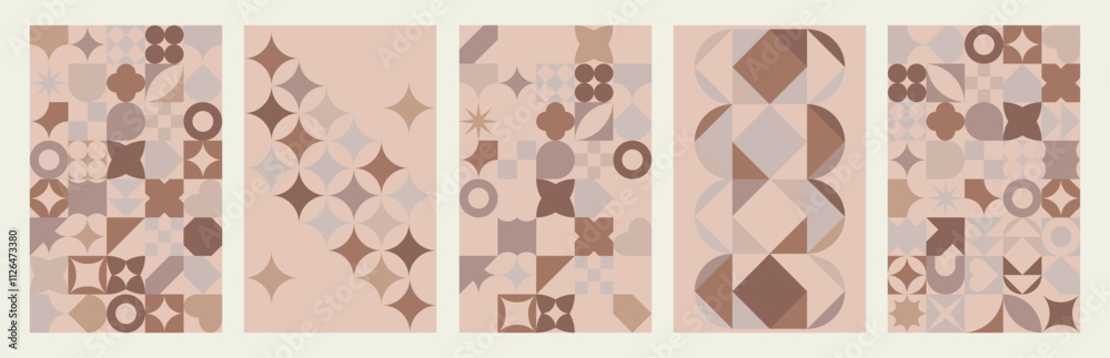 Aufkleber Mocha Mousse color background 2025 Year. Seamless coffee color pattern in Geometric style. Brown abstract shapes background in swiss style. Vector illustration