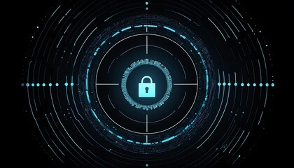 Futuristic Security Lock Icon on a Digital Interface High Tech Security Concept