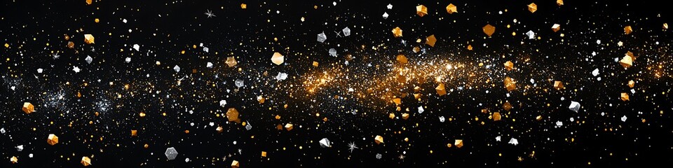 Fototapeta premium Black background with gold and silver splattered points.
