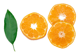 Tangerine slices isolated on white background, top view