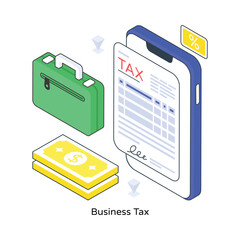 Business Tax isometric Colored illustration. EPS File stock illustration