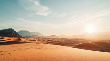 Desert Landscape with Mountains and Sunset