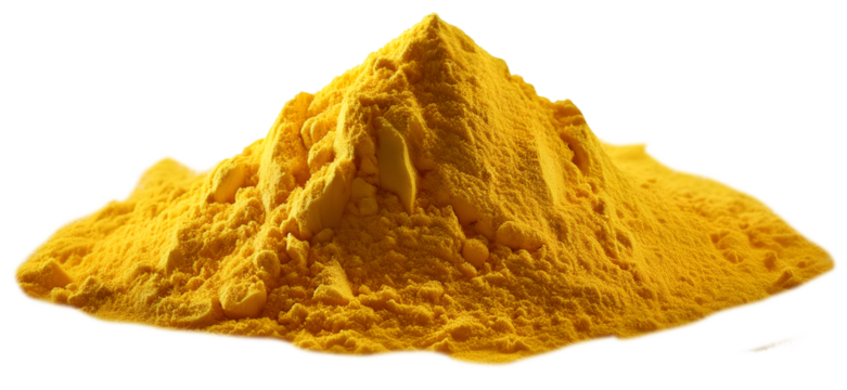 pile of yellow powder. isolated on a transparent background, PNG."