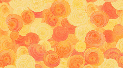 Fototapeta premium Soft peach and orange swirl pattern with a groovy 1970s retro vibe on a muted pink background. Perfect for vintage-inspired designs or posters, evoking nostalgia and happy, eye-catching energy.