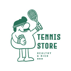 tennis t-shirt design hand drawn cute retro character illustration