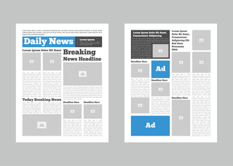 Daily magazine design template. Graphical layout newspaper template with text and picture placeholder
