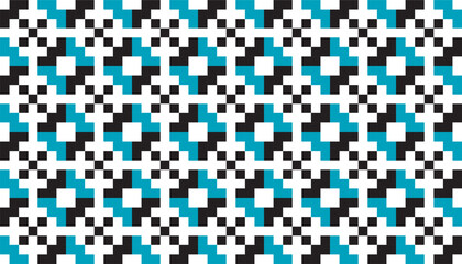 Seamless geometric pattern forming an ethnic woven combination of blue, black and white. Perfect for printing, design and textiles