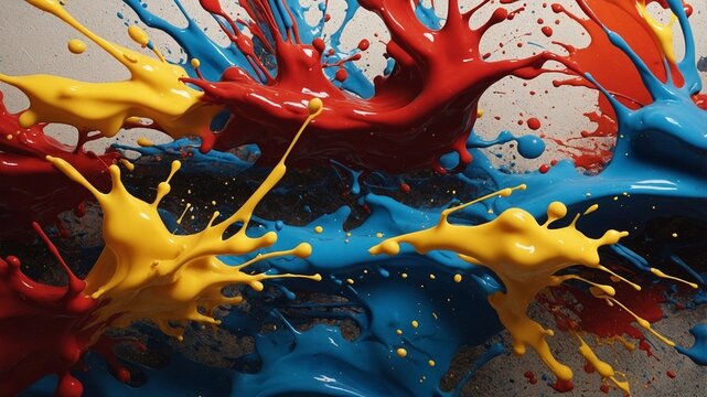 Vibrant Burst of Colourful Paint Splashes in Motion.

