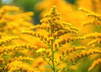 Abstract aerial view: goldenrod's yellow panicles bloom, a surreal Canadian floral tapestry.