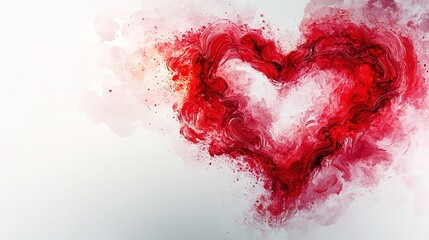 abstract swirl of red and pink watercolor patterns forms loose heart shape on clean white background with copy space