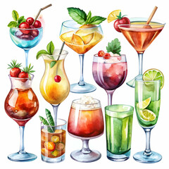 Alcohol Cocktail Collection in Watercolor Style Illustration