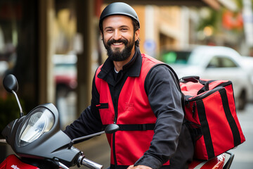 Professional delivery person holding box express fast courier service Generative AI illustration