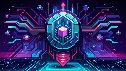 A colorful, futuristic image of a cube surrounded by wires and circuits