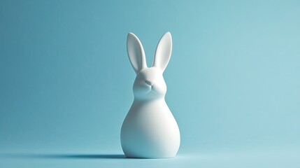 Obraz premium Minimalist White Easter Bunny Figurine on a Light Blue Background
