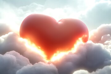 Fototapeta premium high realistic photo of glowing heart nestled in bright clouds radiating love and warmth with soft glow