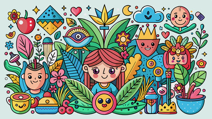 Fototapeta premium Playful Doodle with Nature Element Illustration