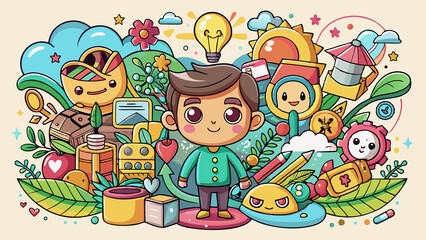 Fototapeta premium Playful Doodle with Nature Element Illustration