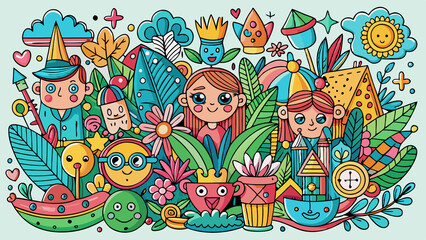 Fototapeta premium Playful Doodle with Nature Element Illustration