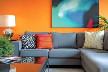 modern living room with colorful decor and cozy seating