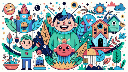 Playful Doodle with Nature Element Illustration