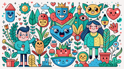 Naklejka premium Playful Doodle with Nature Element Illustration