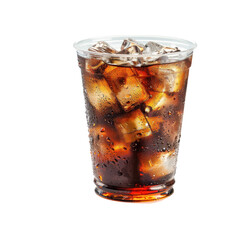 Refreshing Cola Drink with Ice Cubes in a Plastic Cup. Perfect for a hot summer day!