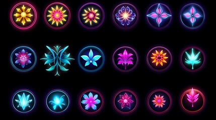 set of glowing neon signs