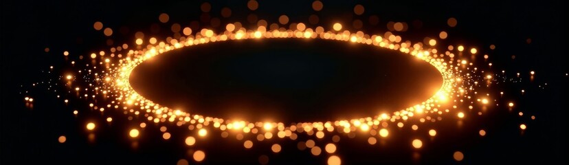 Elegant Circular Glow of White and Gold Particles on Dark Backdrop