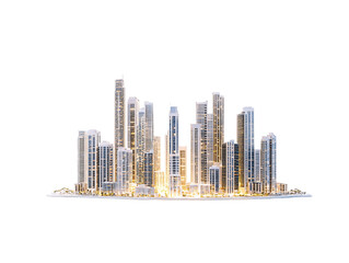a city skyline with many tall buildings